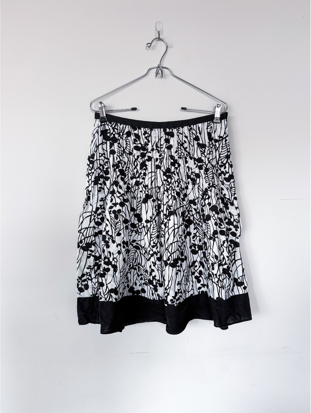 GEORGE ME Mark Eisen Linen Blend Midi Knee Length Black White Patterned Skirt